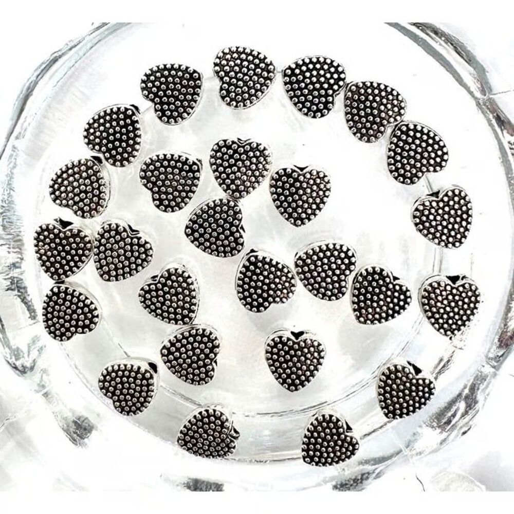 25pcs Beads for Jewelry #21965 Silver Metal Heart Beads